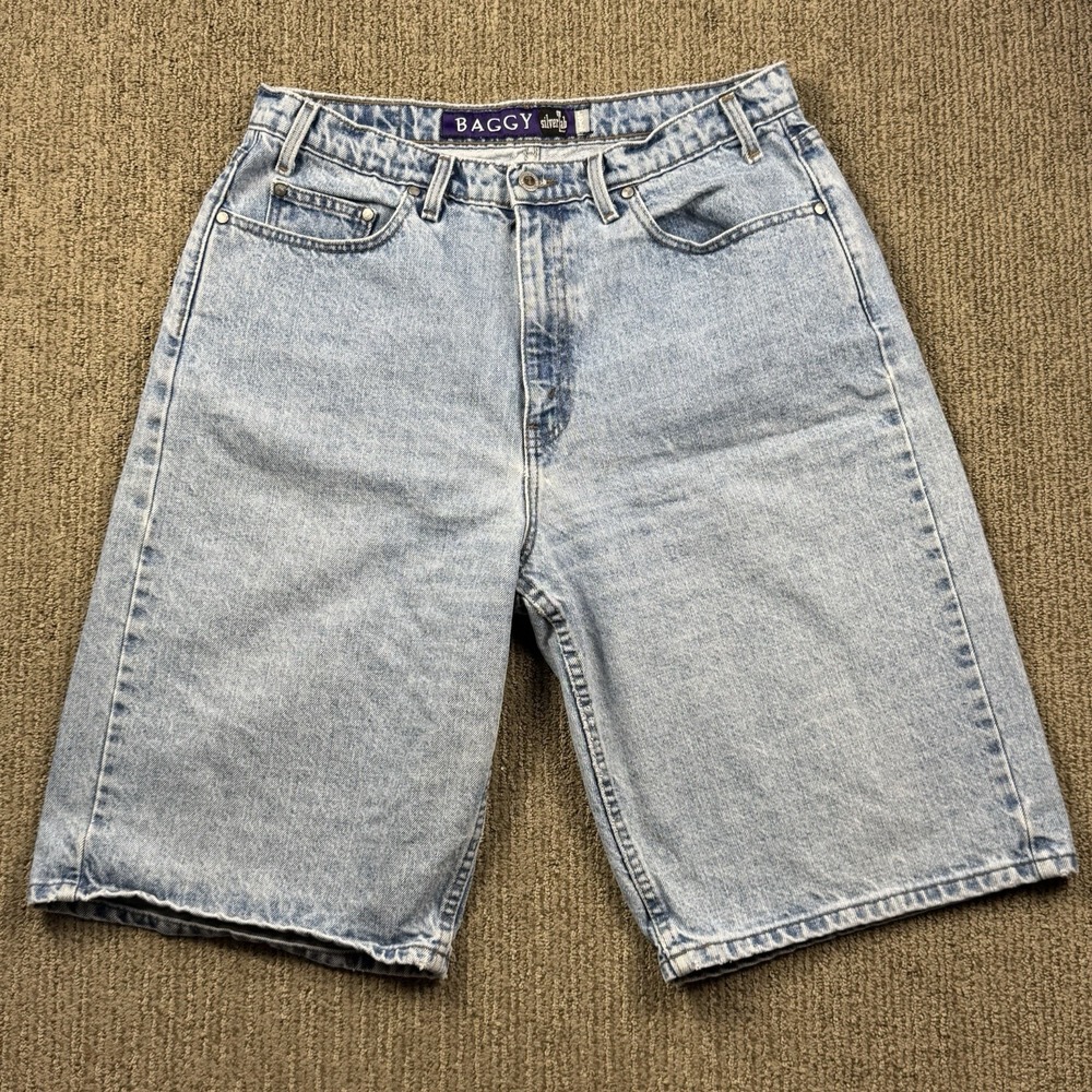 VTG Levis SilverTab Mens 36 Baggy Jean Shorts 100% Cotton Light Wash Y2K USA